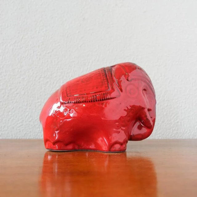 Vintage Red Glaze Ceramic Elephant in the style of Bitossi, 1970s For Sale - Image 4 of 12