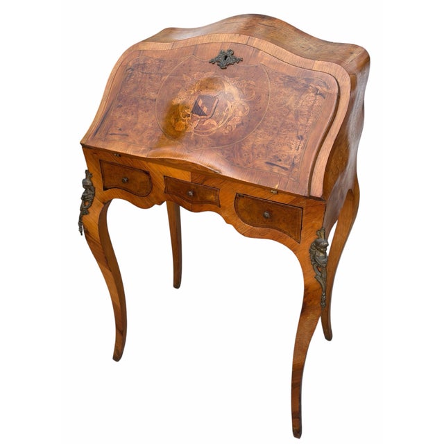 Antique Petite French Inlaid Secretary Desk For Sale - Image 4 of 9