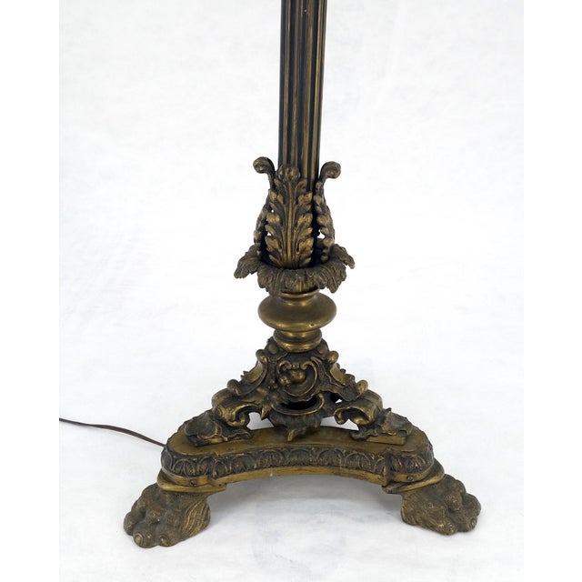 Adjustable Height Heavy Brass Tripod Base Claw Feet Antique Floor Lamp For Sale - Image 12 of 17