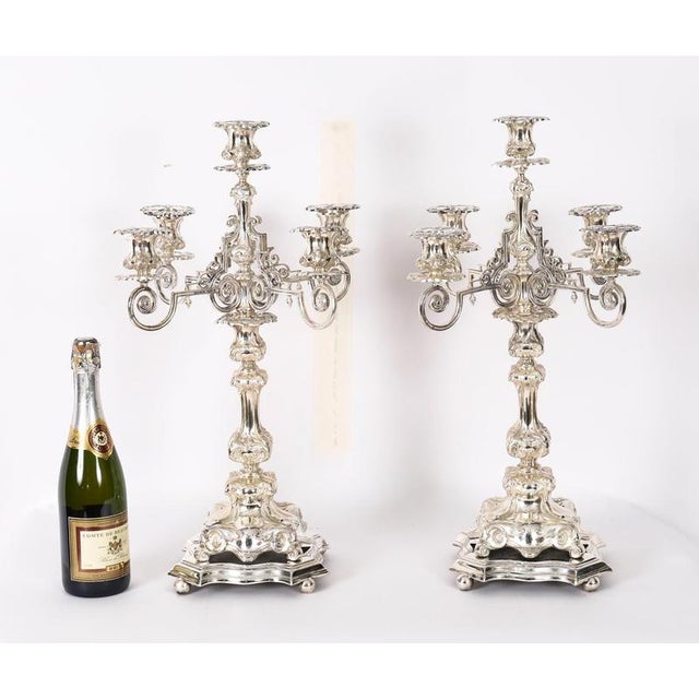 Antique Swedish Silver-Plated 5-Light Candelabras by A.G. Dufva, 19th Century, Set of 2 For Sale - Image 14 of 16
