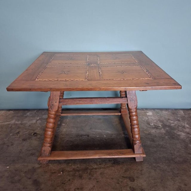 Antique Oak Table with Star Inlays, 1800s For Sale - Image 13 of 18