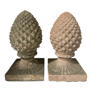 Pair of Vintage Tuscan Style Weathered Terracotta Pineapple Garden Finials