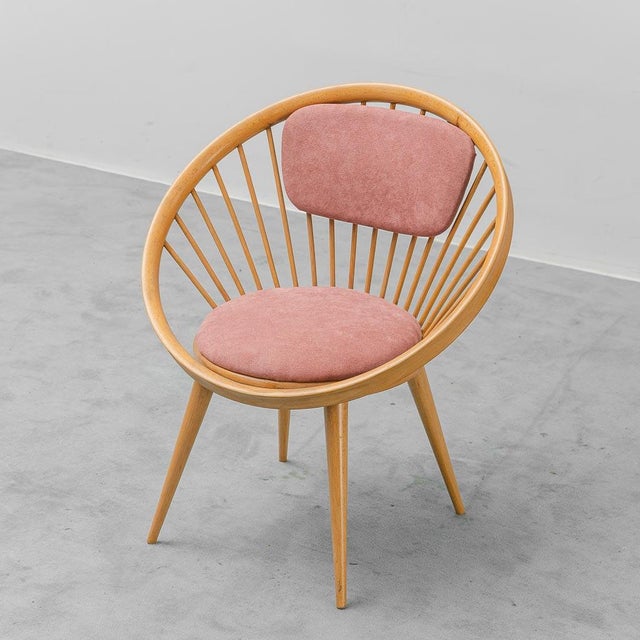 Circular Armchair in Wood and Pink Fabric, 1960s For Sale - Image 12 of 12