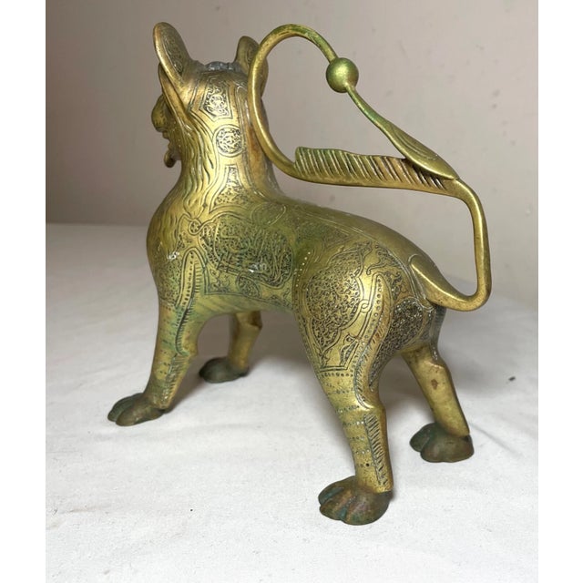 Antique 1800's Bronze Brass Aquamanile Lion Oil Lamp Lighter Temple Lion Statue For Sale - Image 11 of 14