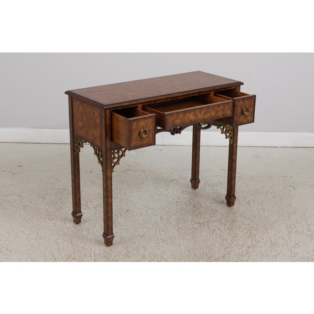 1990s Maitland Smith Burl Wood 3 Drawer Writing Desk Console For Sale - Image 5 of 18