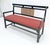 Vintage Black Lacquer Red Upholstery Bench w/ Arms Slotted Back MINT For Sale - Image 9 of 11