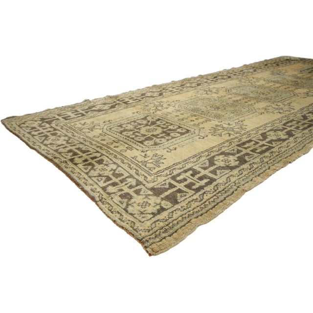 Vintage Turkish Oushak Hallway Runner with Gustavian or French Country Style 04'09 x 10'09. This hand-knotted wool vintage...