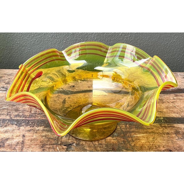 Vintage Striped Murano-Style Glass Centerpiece Bowl For Sale - Image 16 of 18