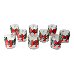 Vintage Anchor Hocking Glass Christmas Mugs Set of 9