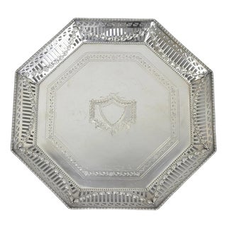Antique Ellis Barker English Edwardian Silver Plated Octagonal Trinket Dish Tray For Sale