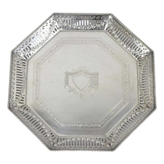Antique Ellis Barker English Edwardian Silver Plated Octagonal Trinket Dish Tray For Sale
