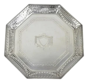 Antique Ellis Barker English Edwardian Silver Plated Octagonal Trinket Dish Tray