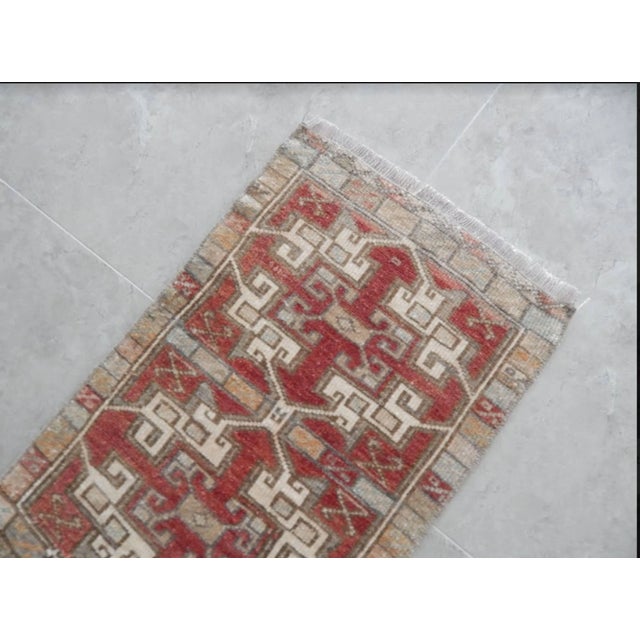 1970s Distressed Low Pile Yastik Rug Faded Mat For Sale - Image 5 of 9
