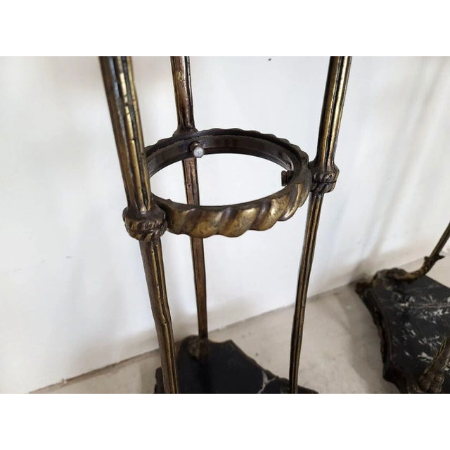 Wood Antique Grand Entrance Italian Brass Griffins & Marble Display Stands - a Pair For Sale - Image 7 of 13