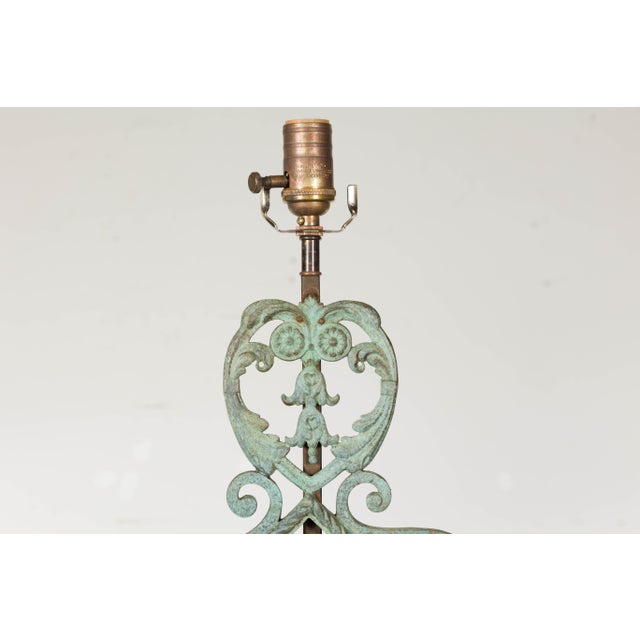 Italian Bronze Midcentury Table Lamps with Scrolling Motifs, on Lucite Bases For Sale - Image 12 of 12