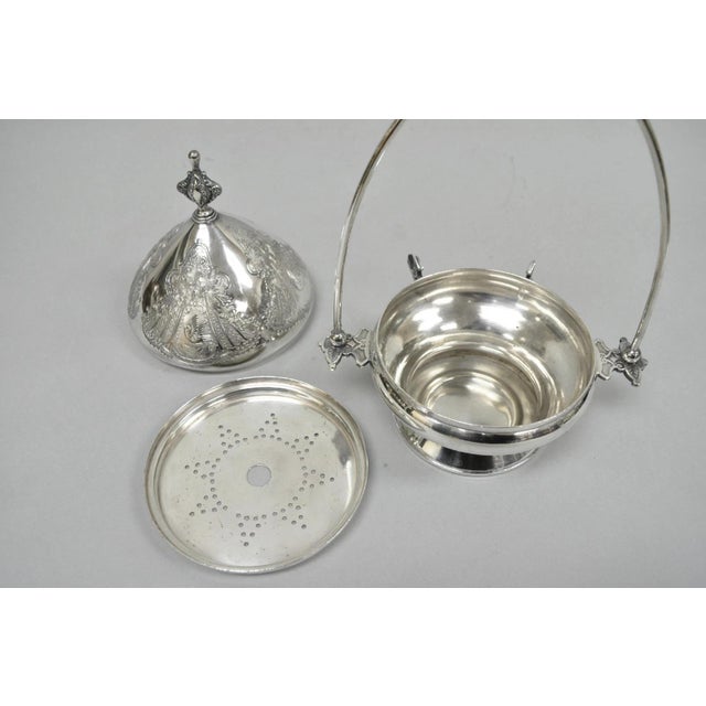 Antique English Art Nouveau Silver Plated Covered Butter Serving Dish W / Birds For Sale - Image 11 of 15
