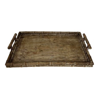 Large Vintage Bamboo Serving Tray For Sale
