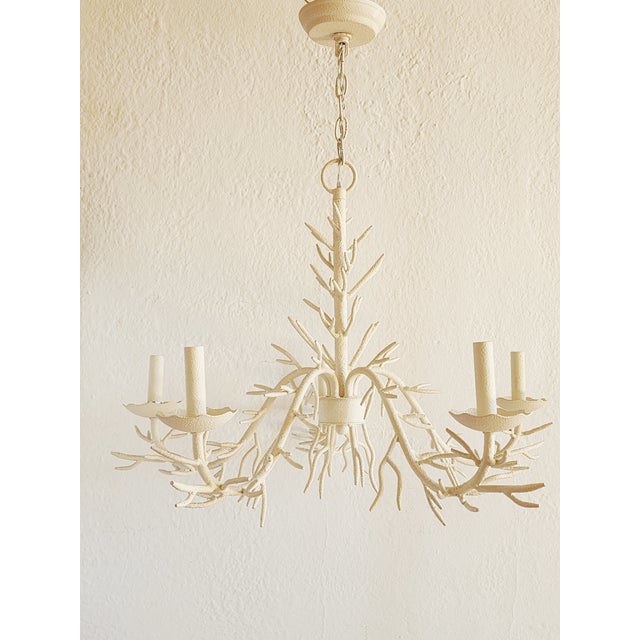 Five lights sculptural Coral motif chandelier in an off-white finish. Featuring hand sculpted of steel tines with a Coral...