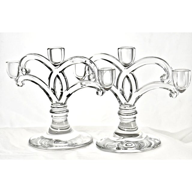 Glass Three Light Candle Holders - a Pair For Sale - Image 4 of 5