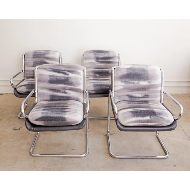 1980s Mod Cantilevered Dining Armchairs - Set of 4 For Sale - Image 9 of 9