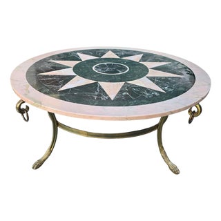 Mid-Century Modern Italian Marble Inlay Coffee Table with Gilt Bronze Base, 1950s For Sale