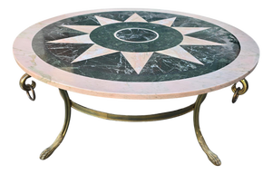 Mid-Century Modern Italian Marble Inlay Coffee Table with Gilt Bronze Base, 1950s