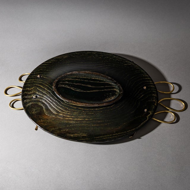 Dark Green Mid-20th Century Mid-Century Modern Centerpiece, Wood and Brass For Sale - Image 8 of 8