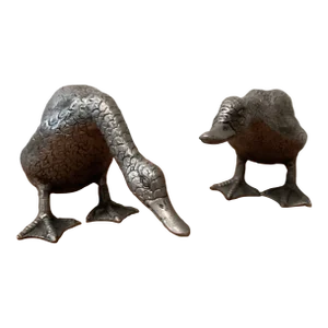 Antique 20th Century Gucci Silver Plated "Ducks Pair" Sculptures, Florence Italy