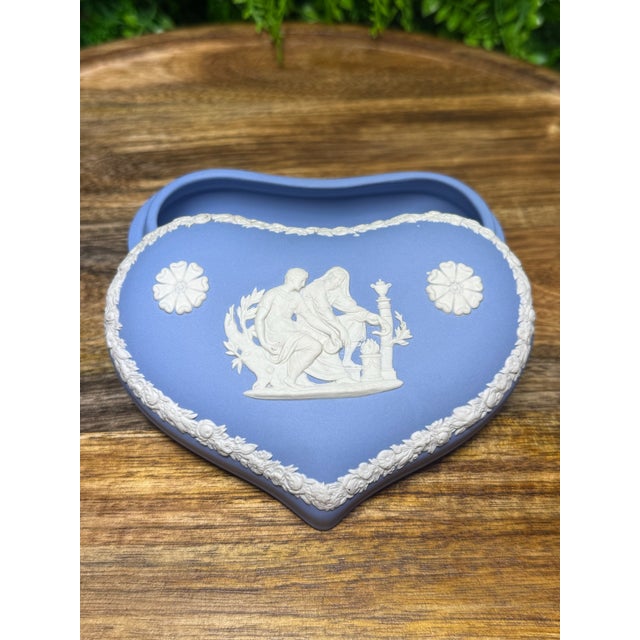 Blue Vintage Wedgwood Jasperware Heart-Shaped Trinket Box For Sale - Image 8 of 12