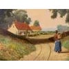 Woman in the Woods walking through trees towards Cottage in English Countryside, by 20th Century British Artist, David...