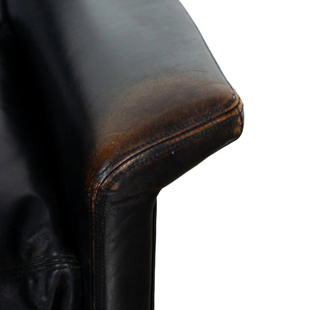 Early 20th Century Vintage Black Leather Armchair For Sale - Image 4 of 5