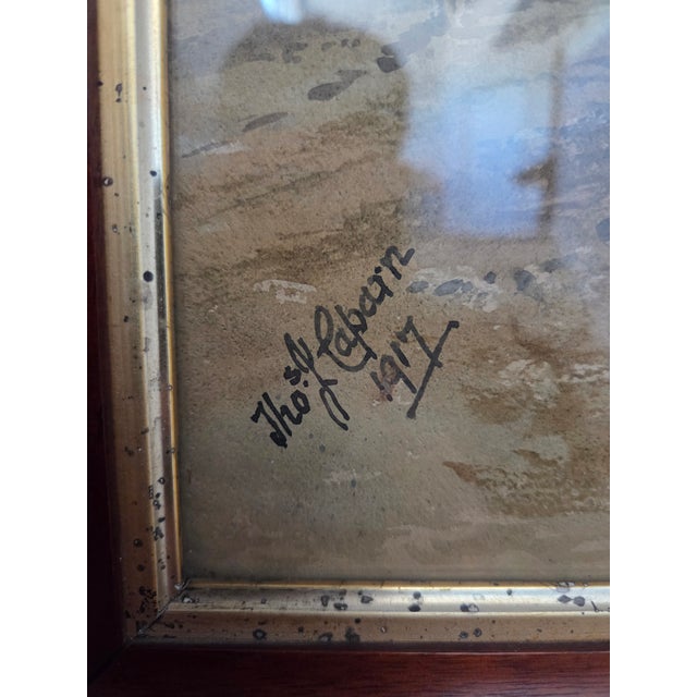 Brown Antique 1917 Thomas J. Caparn (B..1834-1939) Watercolor on Paper Harbor Scene Painting For Sale - Image 8 of 9