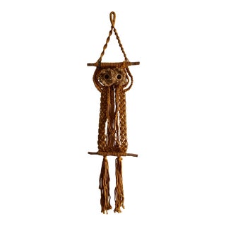 Vintage 1960s Rosenthal Netter Textile Art Owl Macrame For Sale