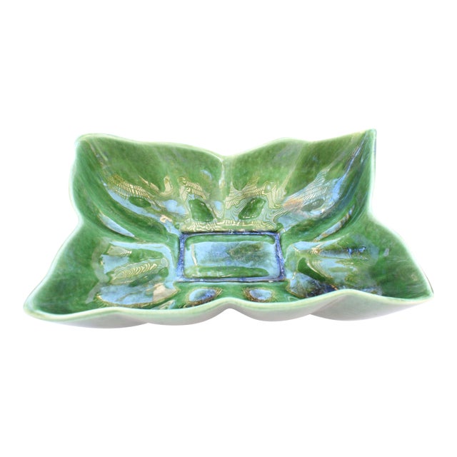 MCM Green Glaze Butterfly Ceramic Pottery Catchall For Sale