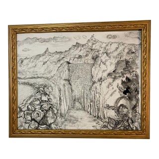 Utopia, Original Pen & Ink Drawing, Gold Frame, Abstract Art For Sale