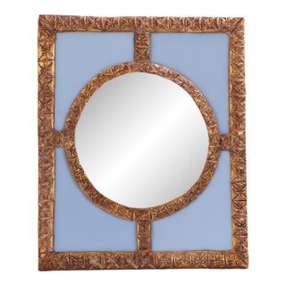 A Blue Glass and Resin Quadrant Wall Mirror. For Sale