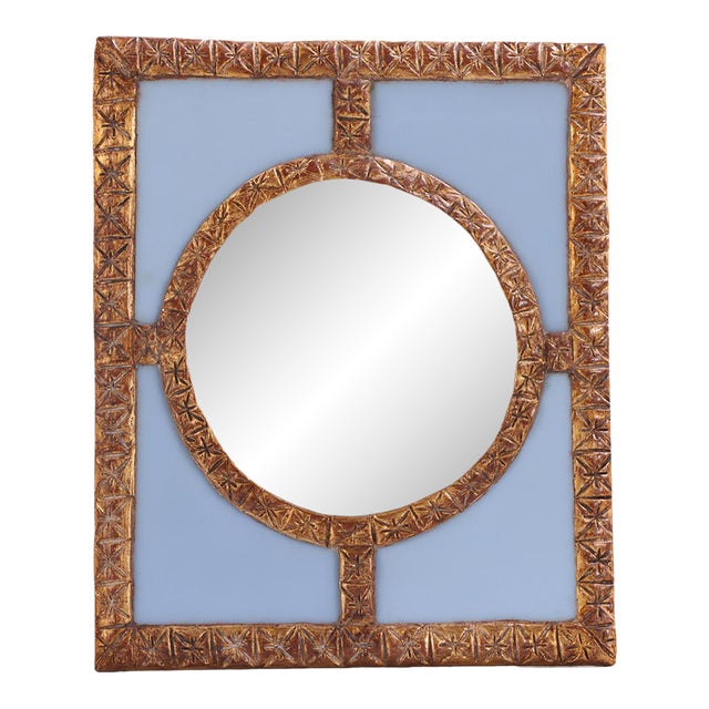 A Blue Glass and Resin Quadrant Wall Mirror. For Sale
