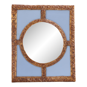 A Blue Glass and Resin Quadrant Wall Mirror.