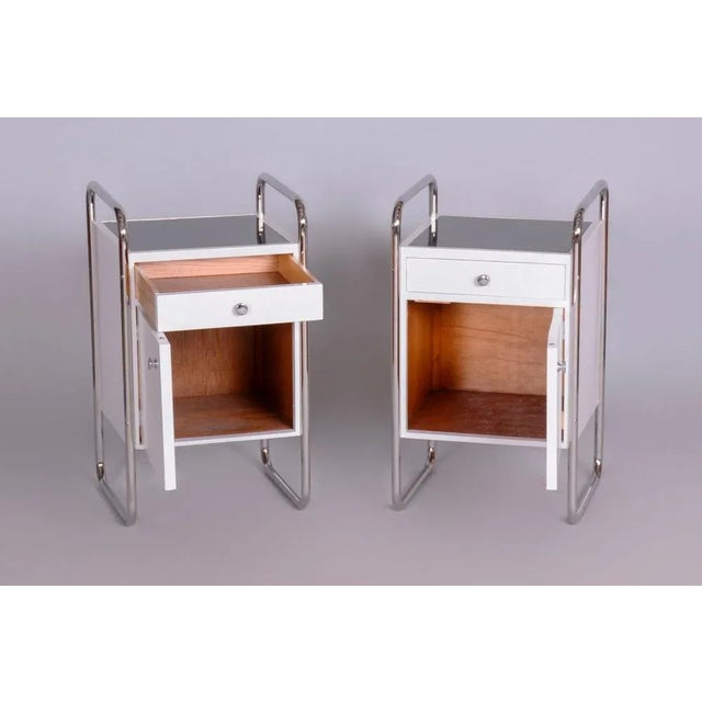 Bauhaus Bedside Tables in Chrome, Former Czechoslovakia, 1930s, Set of 2, in Good conditions. Designed 1920 to 1949 This...