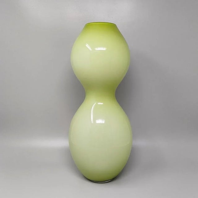 Vintage 1970s Astonishing Space Age Green Vase in Murano Glass. Made in Italy. The item is in excellent condition....