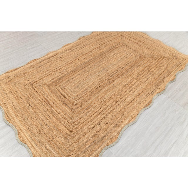 Not Yet Made - Made To Order Light Blue Wave Scallop Edge Jute Rug 5x8Ft. For Sale - Image 5 of 12