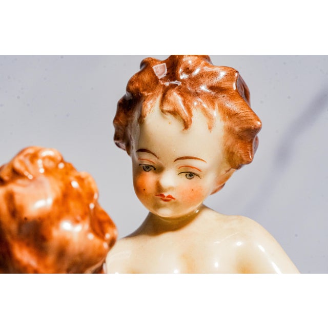 Italian Pair Hand Painted Italian Porcelain Cherubs Antique Capodimonte Putti Figurines Sculpture Statue Old World Home Decor For Sale - Image 3 of 18