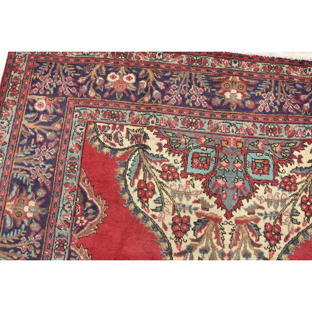 Textile Tabriz Rug 6’10” X 10’2” Red Wool Traditional Semi-Antique Hand-Knotted Carpet For Sale - Image 7 of 15