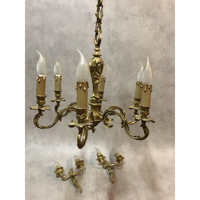 Mid-Century Modern Louis XV Style Luster and Bronze Chandeliers, 1950s, Set of 3 For Sale - Image 3 of 18