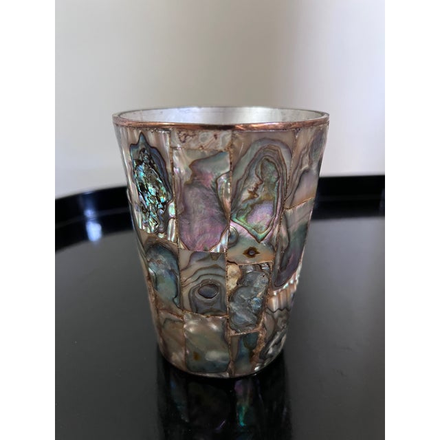 Blue Vintage Brass and Abalone Pitcher & Glasses Set From Mexico- 7 Pieces For Sale - Image 8 of 14