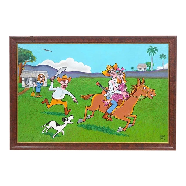 1990s Farmer's Daughter Acrylic Painting Signed Silvio For Sale