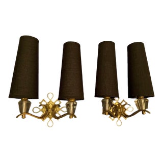 Pair of 1950s Vintage Jules Leleu French Art Deco Brass Wall Sconces For Sale