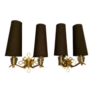 Pair of 1950s Vintage Jules Leleu French Art Deco Brass Wall Sconces
