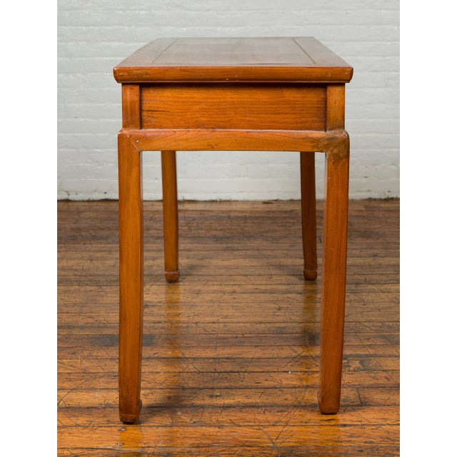 Vintage Chinese Elm Desk with Three Drawers, Iron Hardware and Swirling Motifs For Sale - Image 4 of 13