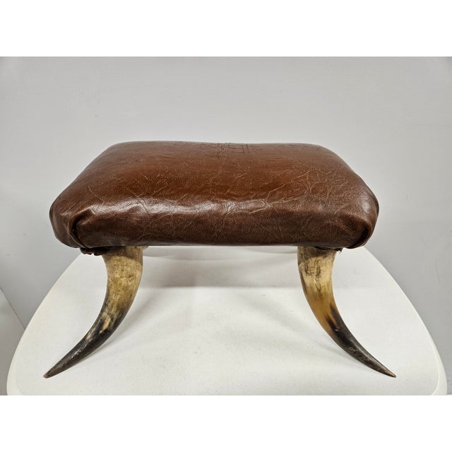 American Southwest Horn and Leather Footstool For Sale - Image 3 of 17